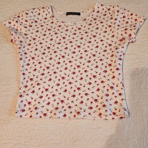 Brandy Melville white and red flower shirt